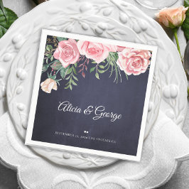 Elegant navy blush roze waterverf florale bruiloft servet