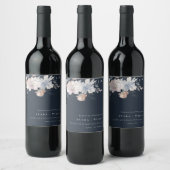 Elegant Navy Blush Waterverf Bloemen Bruiloft Wijn Etiket (Flessen)