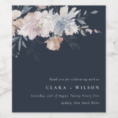 Elegant Navy Blush Waterverf Bloemen Bruiloft Wijn Etiket (Enkel label)
