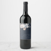 Elegant Navy Blush Waterverf Bloemen Bruiloft Wijn Etiket (Voorkant)