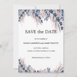 Elegant Navy Blush waterverf bloemenbewaring Save The Date