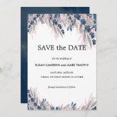 Elegant Navy Blush waterverf bloemenbewaring Save The Date (Voorkant / Achterkant)