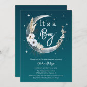 Elegant Navy Boho Pampas Grass Moon Baby shower Kaart (Voorkant / Achterkant)