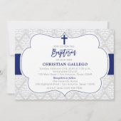 Elegant Navy Boy Baptism Invitation Kaart (Voorkant)