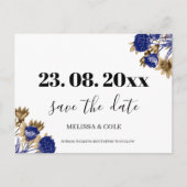 Elegant Navy Brown Minimalist Floral Save the Date Aankondigingskaart (Voorkant)