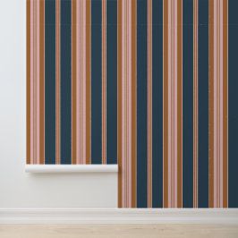 Elegant Navy Brown Pink Ticking Stripe Behang