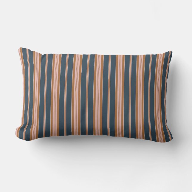 Elegant Navy Brown Pink Ticking Stripe Kussen (Voorkant)
