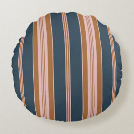 Elegant Navy Brown Pink Ticking Stripe Rond Kussen