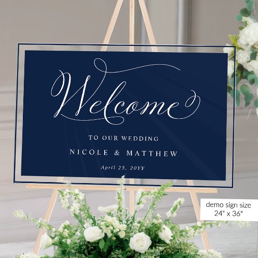 Elegant Navy Bruiloft Welkom Acryl Bord