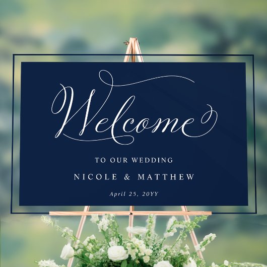 Elegant Navy Bruiloft Welkom Acryl Bord