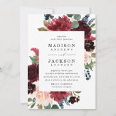 Elegant Navy Burgundy Blush Floral Wedding Kaart (Voorkant)