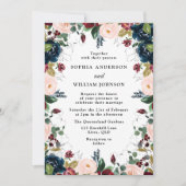 Elegant Navy Burgundy Blush Floral Wreath Wedding Kaart (Voorkant)