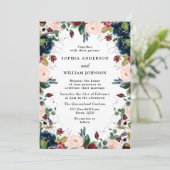 Elegant Navy Burgundy Blush Floral Wreath Wedding Kaart (Staand voorkant)