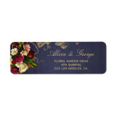 Elegant navy burgundy gold floral chic bruiloft etiket (Voorkant)
