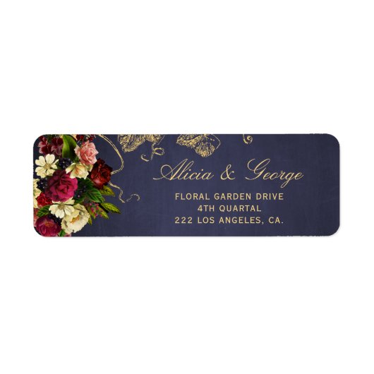 Elegant navy burgundy gold floral chic bruiloft etiket (Voorkant)