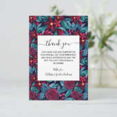 Elegant Navy Burgundy kerstFloral Waterverf Bedankkaart (Staand voorkant)