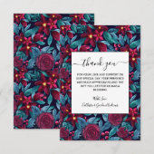 Elegant Navy Burgundy kerstFloral Waterverf Bedankkaart (Voorkant / Achterkant)