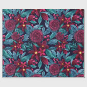 Elegant Navy Burgundy kerstFloral Waterverf Cadeaupapier (Vlak)