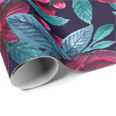 Elegant Navy Burgundy kerstFloral Waterverf Cadeaupapier (Rol Hoek)