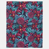 Elegant Navy Burgundy kerstFloral Waterverf Fleece Deken (Voorkant)