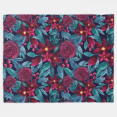 Elegant Navy Burgundy kerstFloral Waterverf Fleece Deken (Voorkant (Horizontaal))