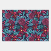 Elegant Navy Burgundy kerstFloral Waterverf Inpakpapier Vel (Voorkant)