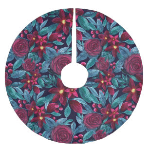 Elegant Navy Burgundy kerstFloral Waterverf Kerstboom Rok