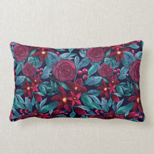 Elegant Navy Burgundy kerstFloral Waterverf Kussen
