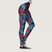Elegant Navy Burgundy kerstFloral Waterverf Leggings (Rechts)