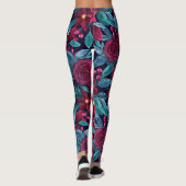 Elegant Navy Burgundy kerstFloral Waterverf Leggings (Achterkant)