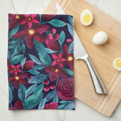 Elegant Navy Burgundy kerstFloral Waterverf Theedoek (Quarter Fold)