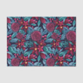 Elegant Navy Burgundy kerstFloral Waterverf Tissuepapier (Voorkant)