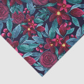 Elegant Navy Burgundy kerstFloral Waterverf Tissuepapier (Detail)