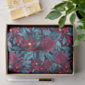 Elegant Navy Burgundy kerstFloral Waterverf Tissuepapier (Geschenk)