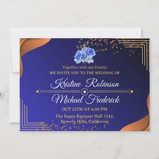 Elegant Navy & Burnt Sinaasappel | Foto De datum o Kaart (Achterkant)