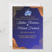 Elegant Navy & Burnt Sinaasappel | Foto De datum o Kaart (Achterkant)