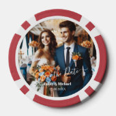 Elegant Navy & Burnt Sinaasappel | Foto De datum o Poker Chips (Achterkant)