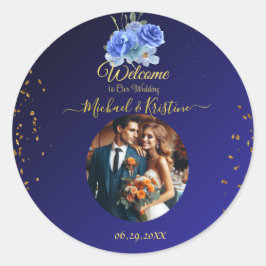 Elegant Navy & Burnt Sinaasappel | Foto Welkom Ronde Sticker