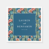 Elegant Navy Cactus Floral Servet (Voorkant)