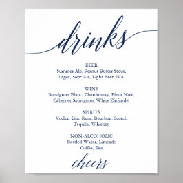 Elegant Navy Calligrafie Huwelijksdranken Menubord Poster