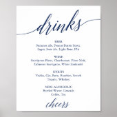 Elegant Navy Calligrafie Huwelijksdrankjes Menu Bo Poster (Voorkant)