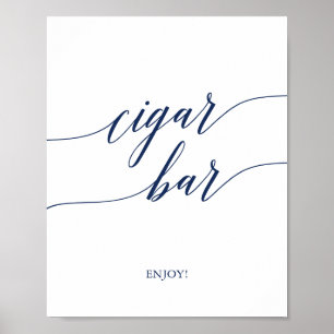 Elegant Navy Calligraphy Cigar Bar Sign Poster