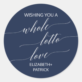Elegant Navy Calligraphy Lottery Ticket Favor Ronde Sticker