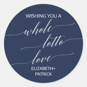 Elegant Navy Calligraphy Lottery Ticket Favor Ronde Sticker