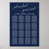 Elegant Navy Calligraphy Seating Chart Poster (Voorkant)