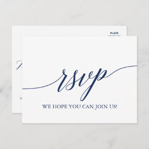 Elegant Navy Calligraphy Song Request RSVP Uitnodiging Briefkaart