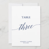 Elegant Navy Calligraphy Table Three Table Number Kaart (Voorkant)