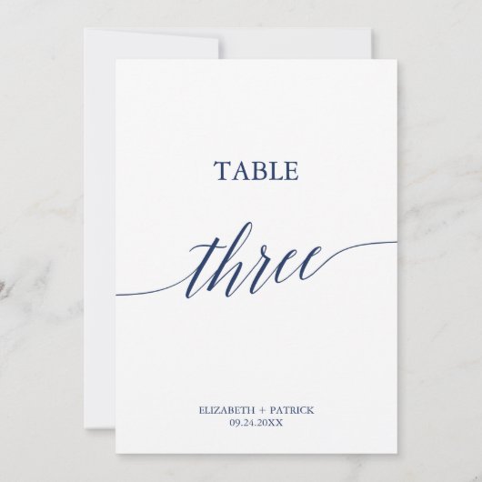 Elegant Navy Calligraphy Table Three Table Number Kaart (Achterkant)
