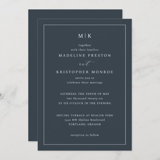 Elegant Navy Calligraphy Template Kaart (Voorkant / Achterkant)