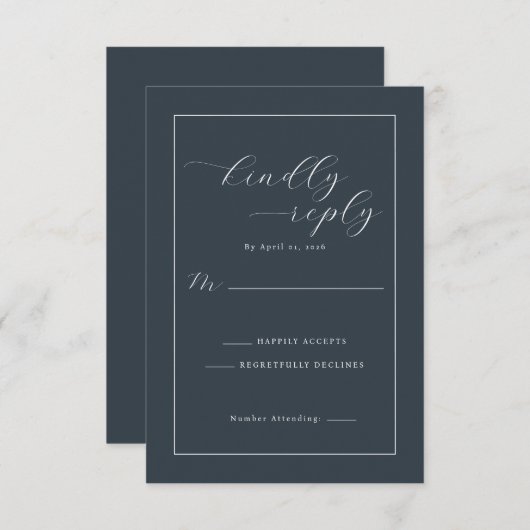 Elegant Navy Calligraphy Template RSVP Kaartje (Voorkant / Achterkant)